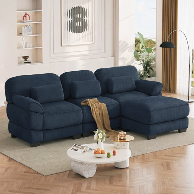 Cloud Couch Oversize L-Shaped Modular Sectional Sofa, 3-Seater Sofa with Ottoman, Comfy Thick Seat Cushions, Breathable Corduroy Fabric, Bedroom Apartment
