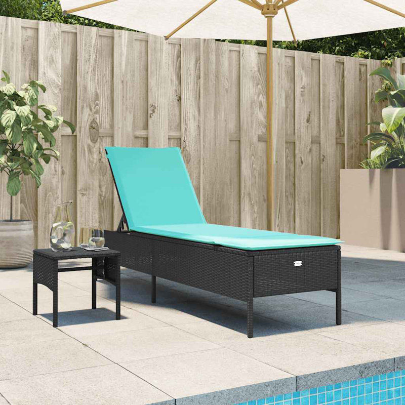  Chaise longue en rotin PE noir rotin 78 "matériaux résistants aux UV, Bleu, Noir