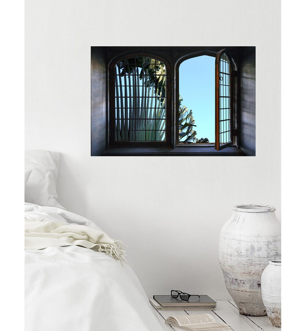 Wandsticker Eisenfenster und blauer Himmel