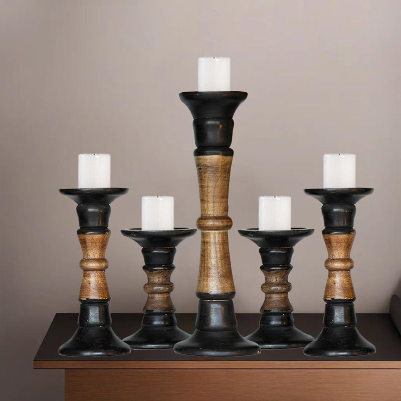 15'' H Wood Tabletop Pillar, Dark Polish