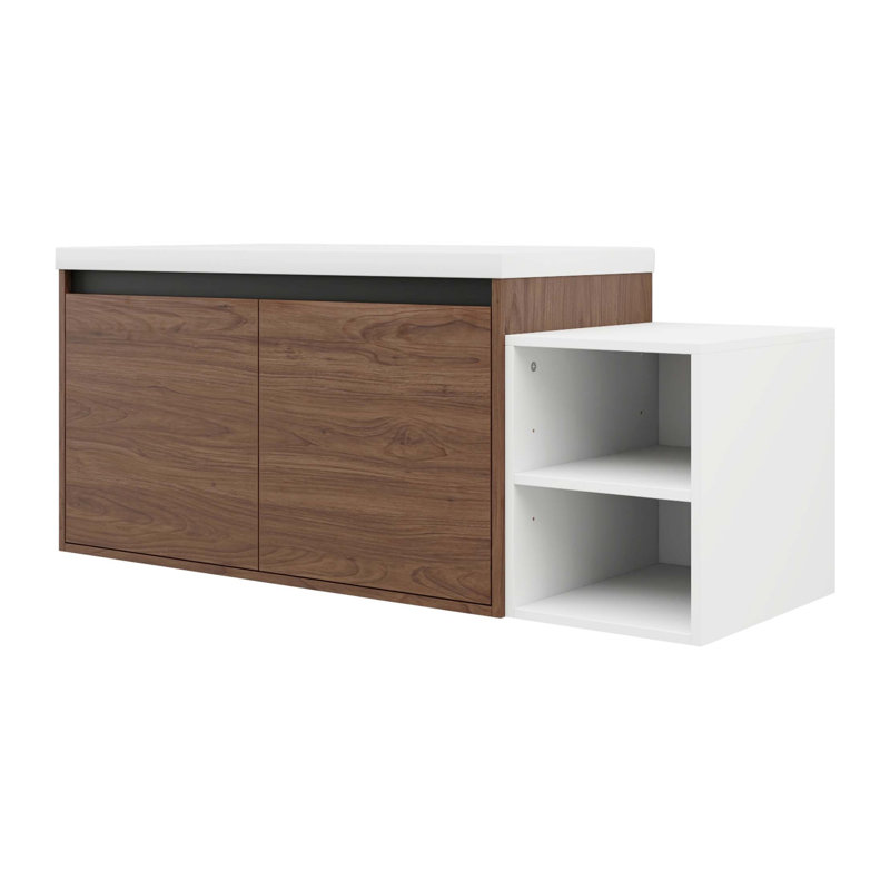 Meuble-lavabo mural modulaire avec lavabo en résine et portes à fermeture douce, Brun ébène, Ne s’applique pas