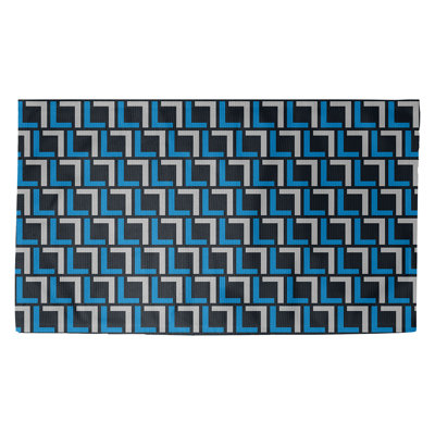 Tapis géométrique gris / bleu / bleu marine foncé
