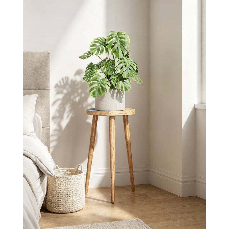 Support à plante Mid-Century moderne avec plateau surélevé - support pour plante d'intérieur en bois robuste et table d'appoint pour la décoration intérieure, assemblage sans outil
