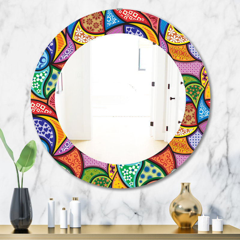 Miroir décoratif abstrait bohème et éclectique, H 23,6 po x l 23,6 po