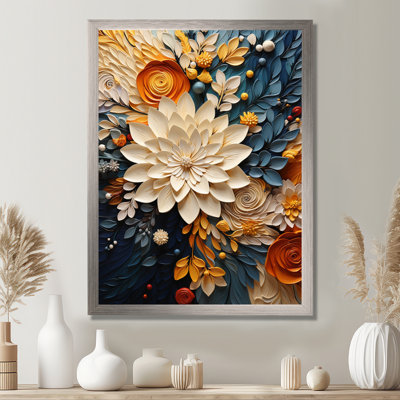 Orange Teal Botanical Whirlwind IV Watercolor Painting Print 