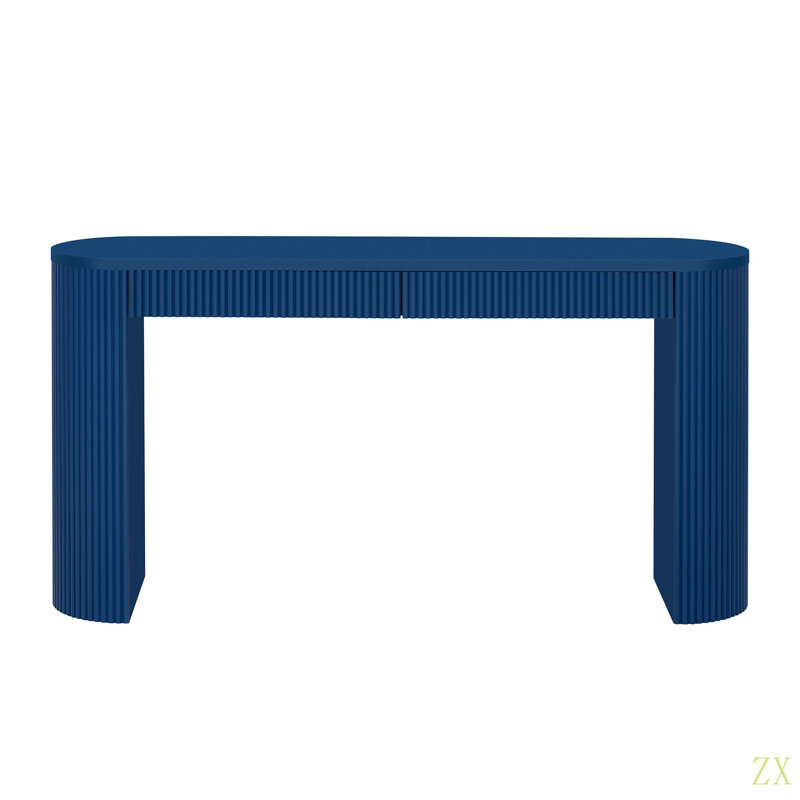 58.2" Entryway Table With Large Top And Dual Drawers,Console Table With Arched Sturdy Legs Stripe Design,Pine Veneer Sofa Table With Adjustable Feet For Living Room, Hallway,Foyer, Kitchen