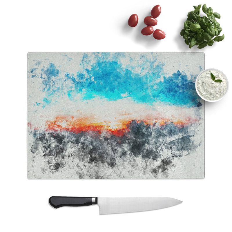 Tempered Glass Sunset Behind the Clouds Chopping Board, 28.5 cm x 39 cm