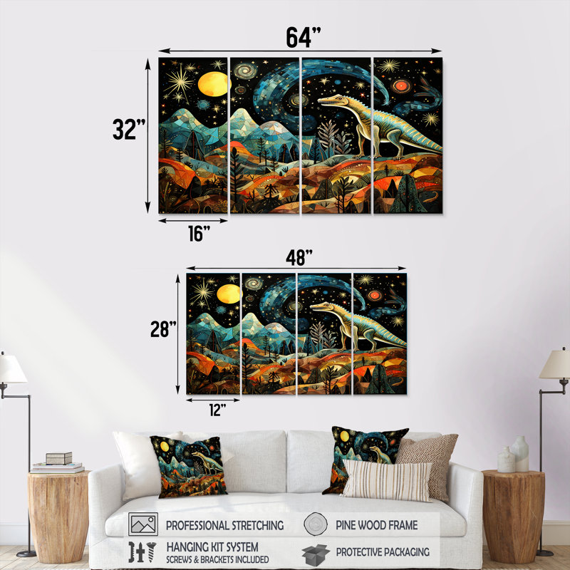 Ancienne dinosaure Legends I - ensemble d'art mural 4 pièces, H 32 po x l 64 po