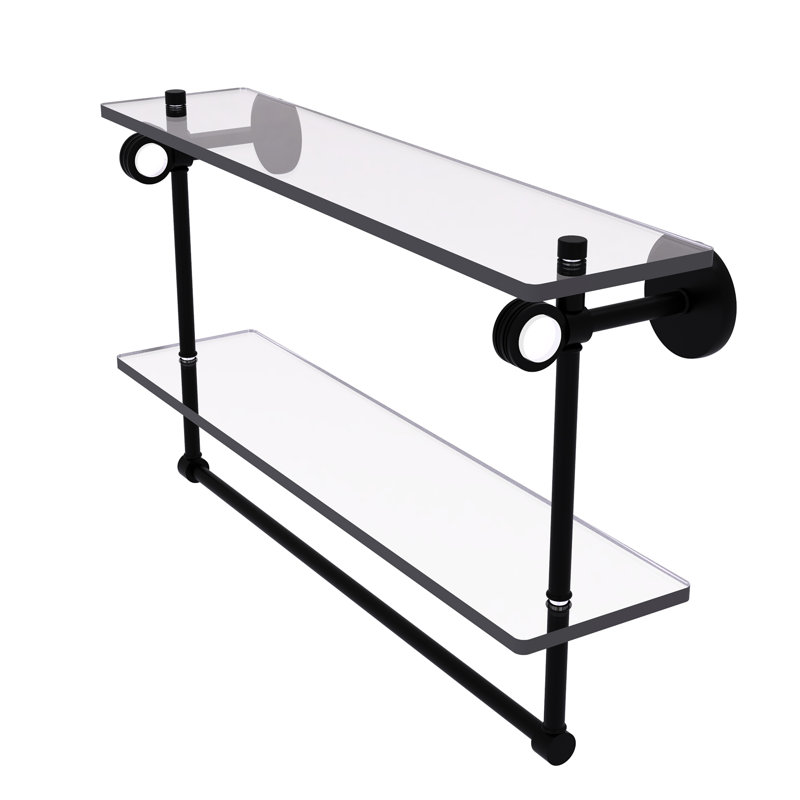 Tablette à 2 niveaux en verre avec barre à serviettes Margolis, Noir mat, H 12,8 po x l 22 po x p 5,6 po