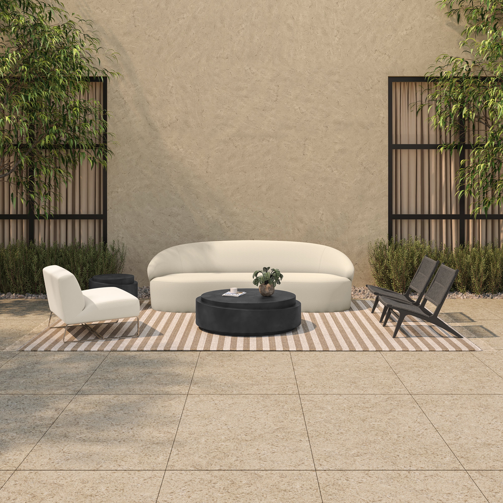 Necci Outdoor Accent Chair, Off White Performance Basketweave