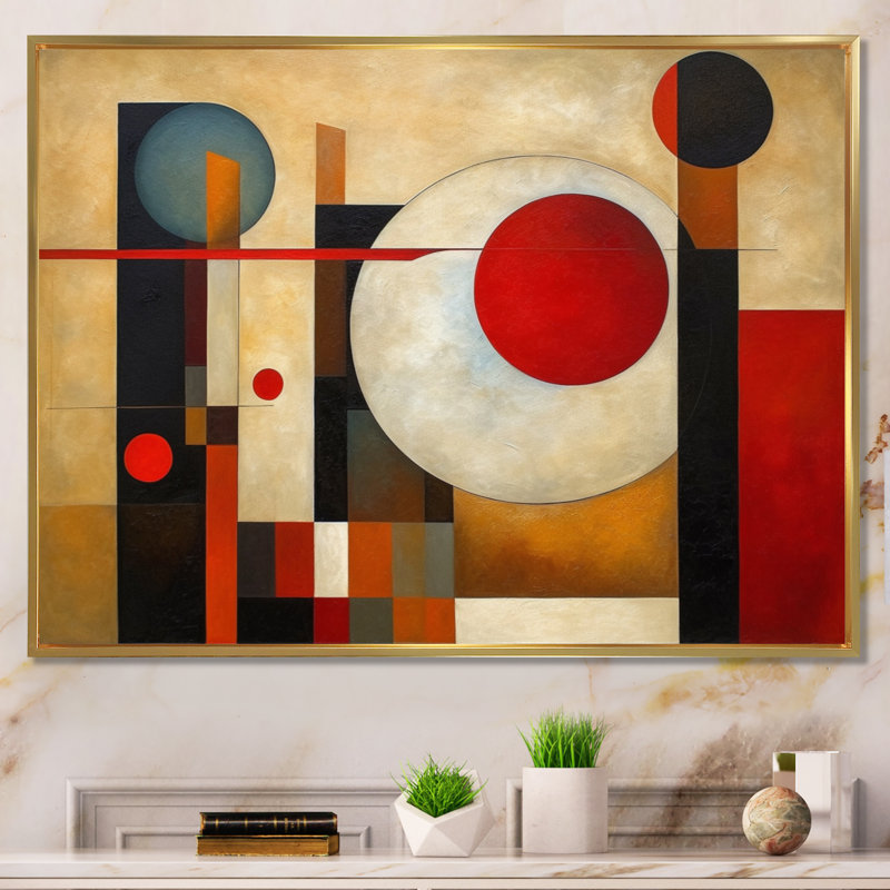 Brun et rouge explorant les dimensions sur toile, H 34 po x l 44 po x P 1,5 po, Cadre flottant doré