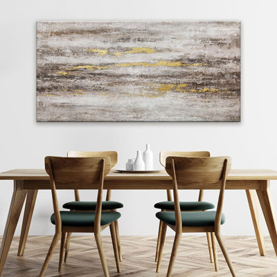 Toile abstraite, décoration murale, œuvre d'art moderne, décor contemporain, brun et gris, art abstrait, œuvre d'art, chambre à coucher, salon, bureau, décoration, 24 po x 48 po