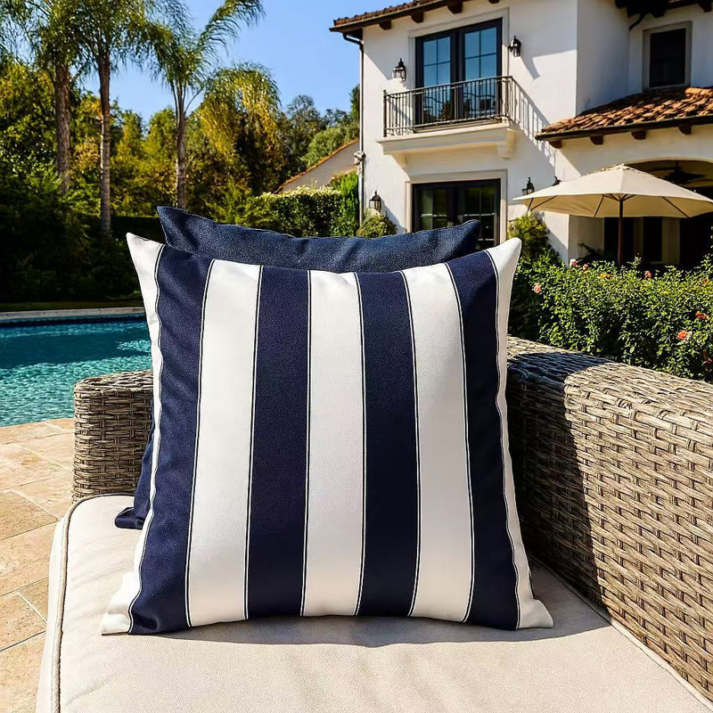 Horizon Stripe Pillow - Outdoor & Indoor, Square 20", Navy