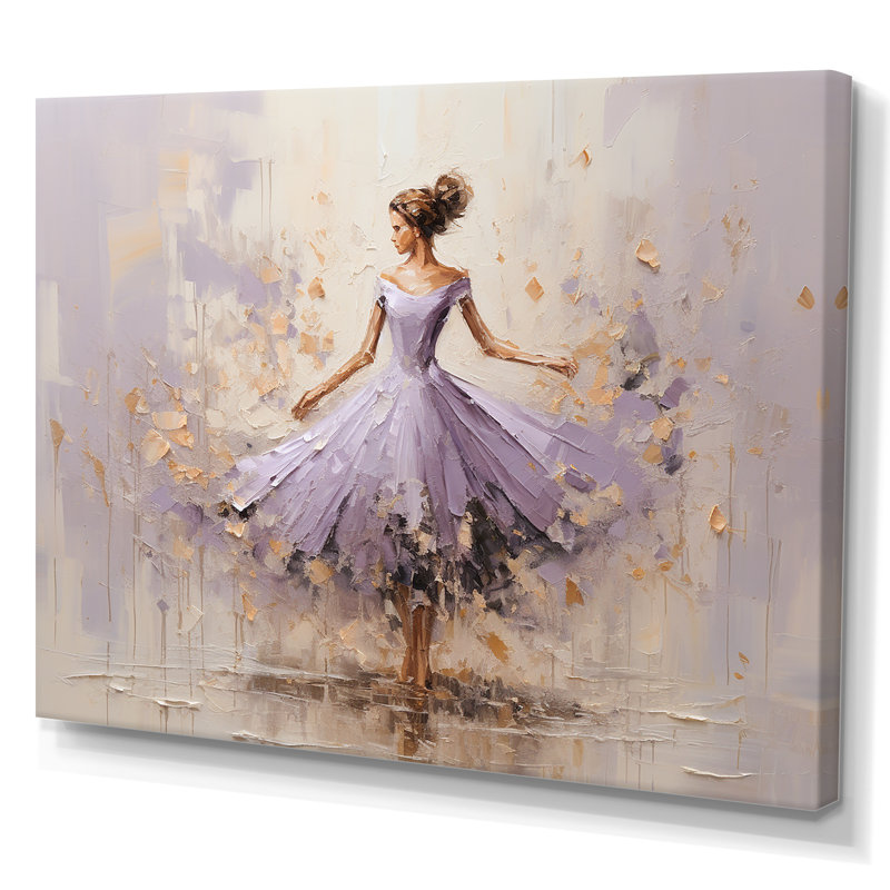 «Minimalisme mauve doré ballerine I», impression sur toile de ballet, H 12 po x l 20 po x P 1 po, Toile tendue