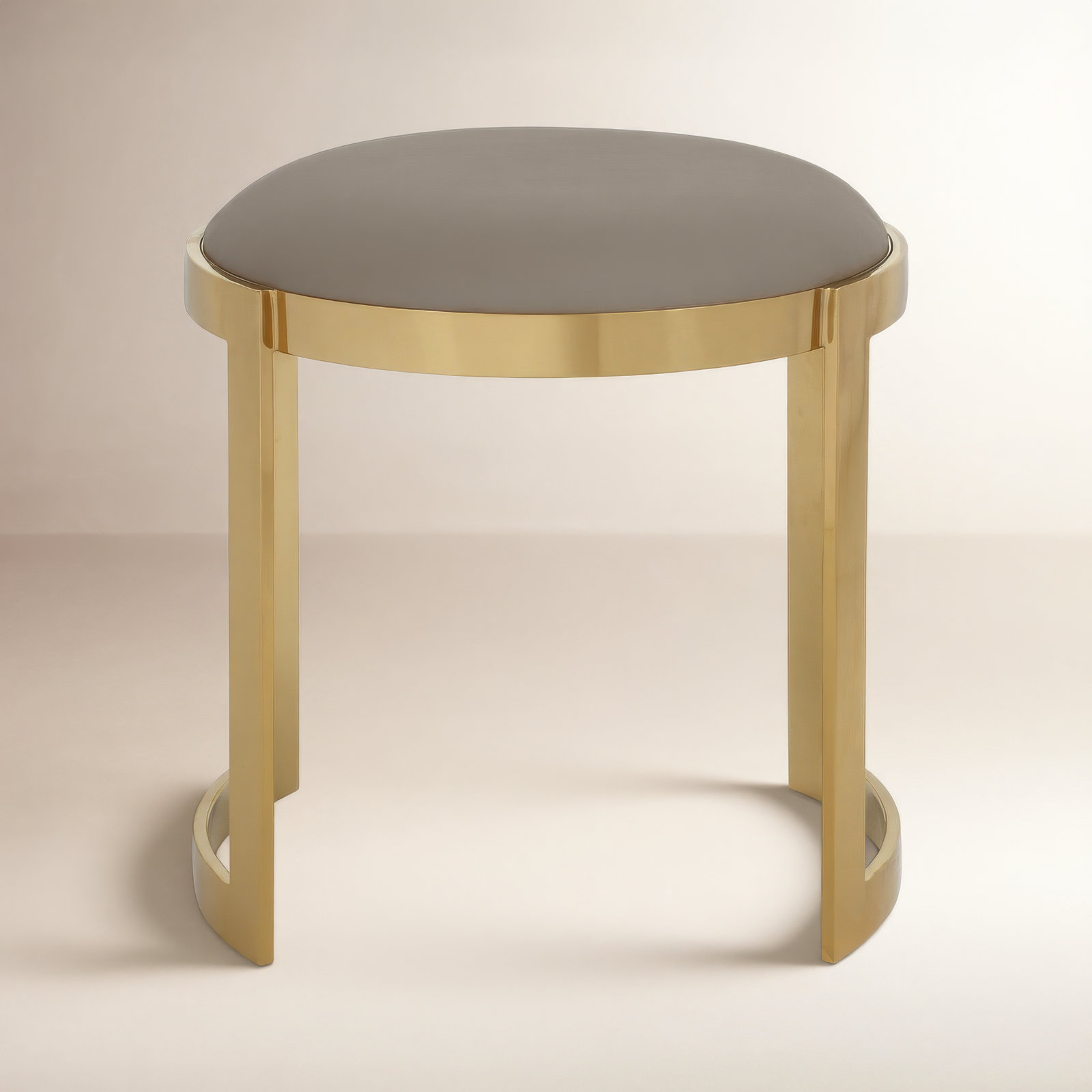 Nouri Accent Stool, Gold, Sand Faux Leather