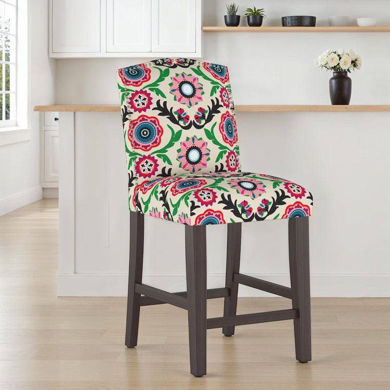 Tabouret de bar et de comptoir Delbreco, Tabouret de comptoir (siège d'une hauteur de 26 p, Multicolore vif Tulum, Crème