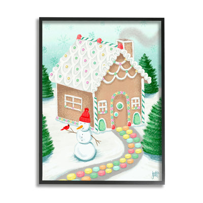 «Playful Gingerbread House Christmas Landscape» Happy Snowman