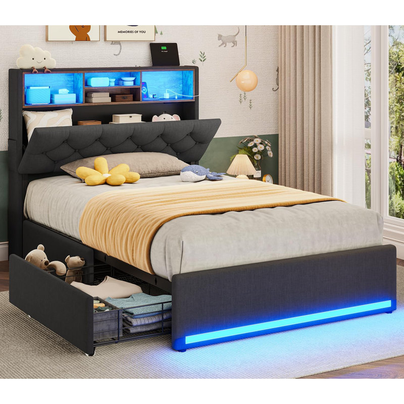 Upholstered Platform Storage Bed, Twin