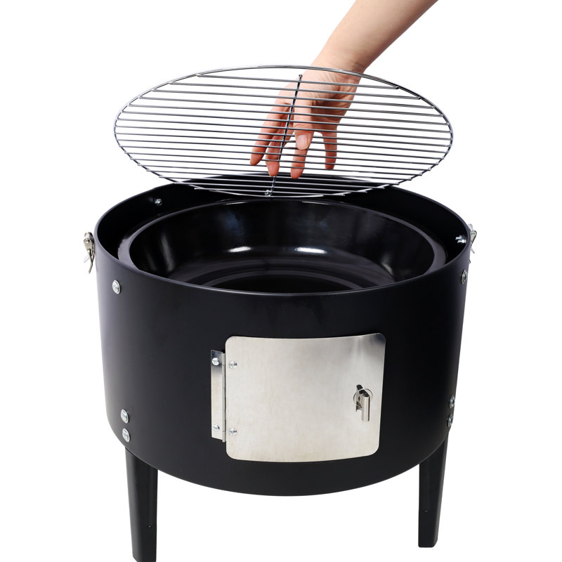 Barbecue en acier de 17 pouces avec surface de cuisson spacieuse et matériaux chauffants en noir pour fumoir d'extérieur
