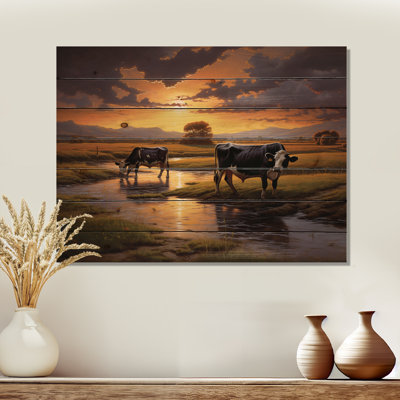 Cows at Farm Landscape II sur impression sur bois