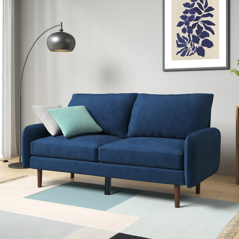 Canapé rembourré de style Mid-Century 70,1 po Cartlin, Velours bleu