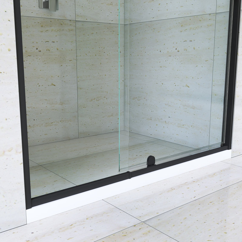 44-48"W X 71"H Aluminum Framed Pivot Shower Door With Magnetic Seal Closure System In Matte Black Finish, Matte Black
