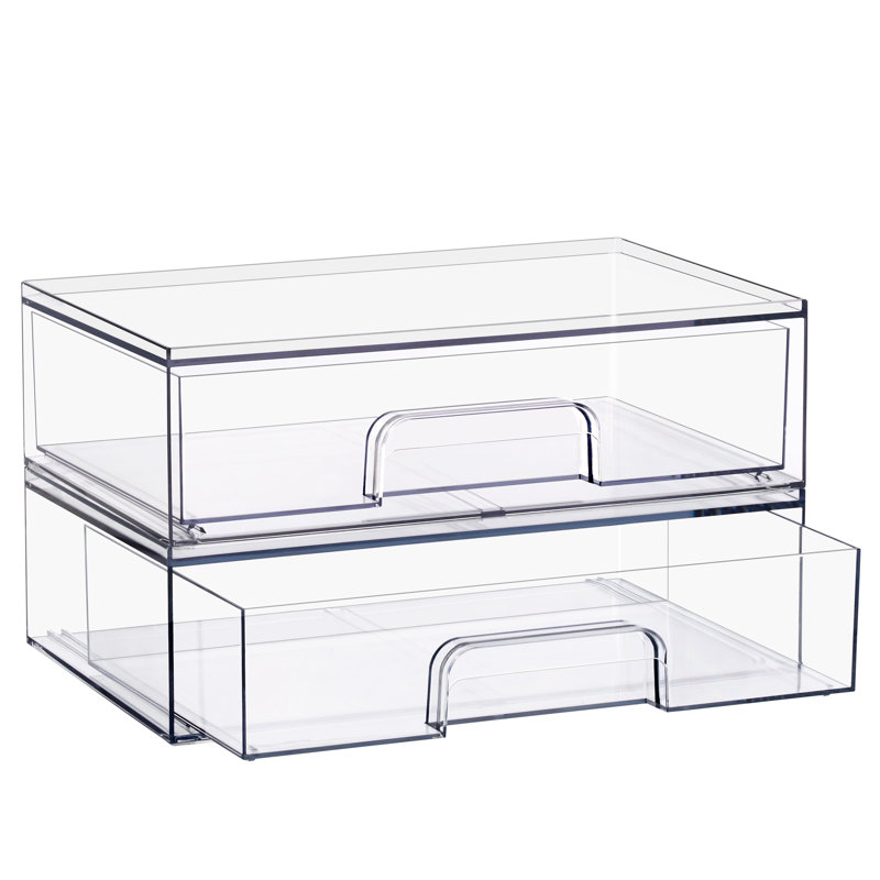 Tiroirs de rangement en acrylique empilables larges Sorbus, ensemble de 2 bacs de rangement en plastique transparent pour biberons, organisation de comptoir de maquillage, de salle de bain, de meuble-lavabo et de cuisine, conception de tiroir coulissant pour armoires et garde-manger, ensemble de 2