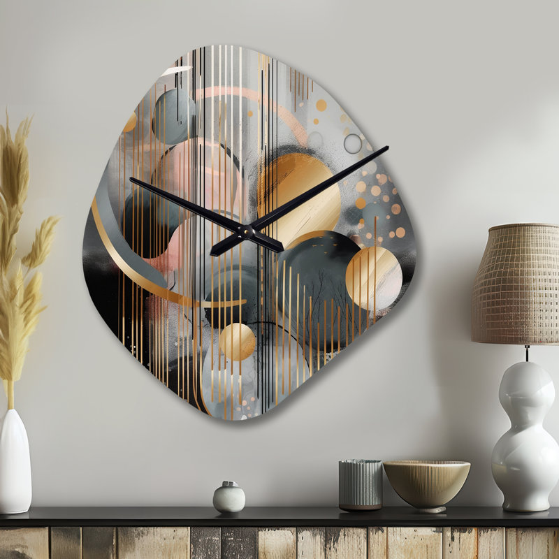 Abstract Shapes And Lines III - Nebula Shape Large Gold Wall Clock Sculpture, Small