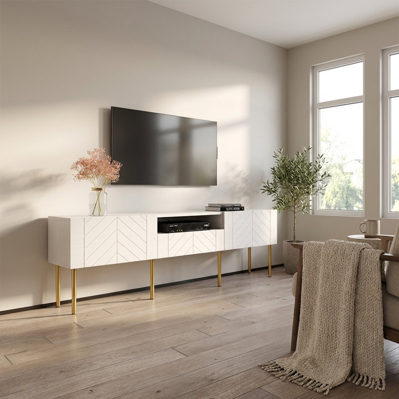 Kenshin 70.9" Modern TV Stand with High Gloss Finish, White