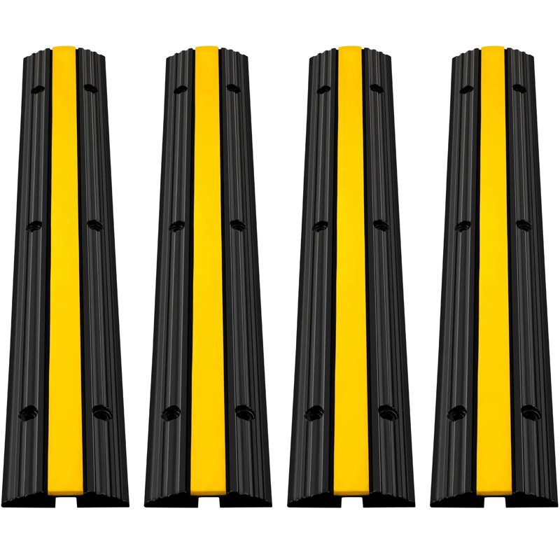 Paquet de 4 rampes de protection de câble en caoutchouc à 1 canal, capacité de charge de 22046 lb, capacité de charge du câble, couvercle du cordon, vitesse de la rampe, tuyau de l'allée, housse de protection du câble