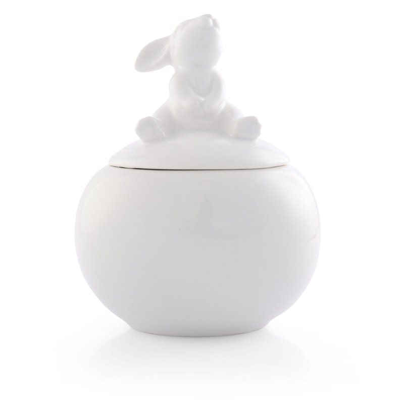 White Porcelain Bunny Lid Sugar Bowl