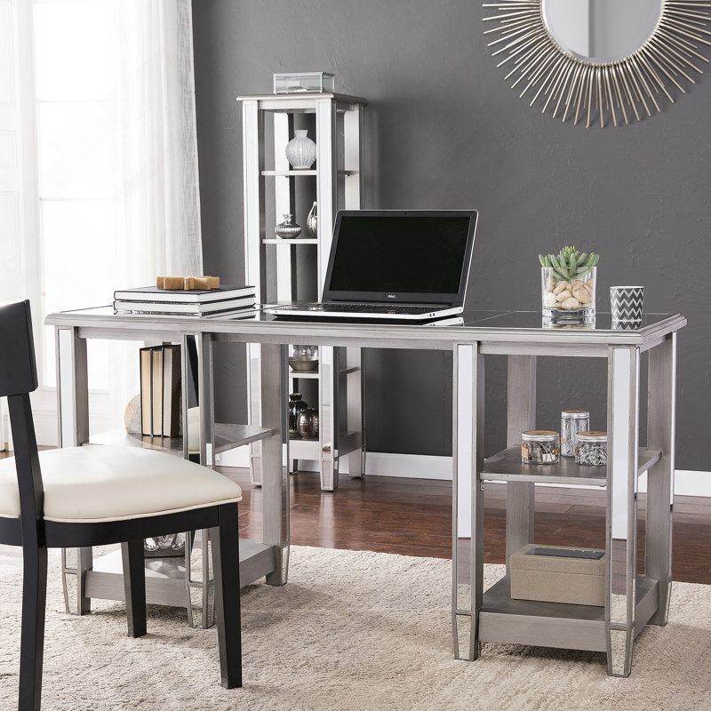 Bureau en miroir - Style glamour - Argent mat brossé avec miroir