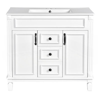 Meuble-lavabo 36 po avec lavabo supérieur, armoire de rangement moderne avec 2 portes à fermeture douce et 2 tiroirs