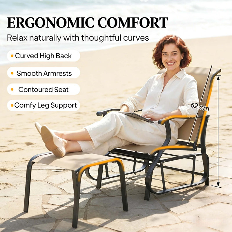 Ensemble de chaises coulissantes d'extérieur à haut dossier avec support ergonomique, filet respirant, structure résistante à la rouille et repose-pieds multifonctionnel.