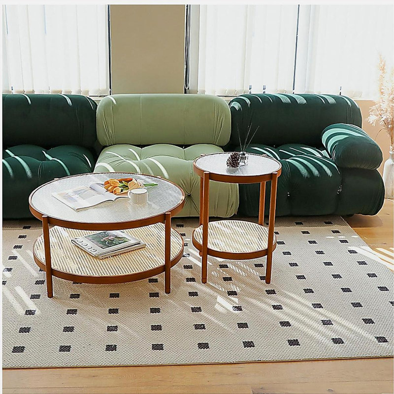 Ensemble de table basse moderne de style campagnard, une table ronde imbriquée en bois tendance et élégante, ensemble de table de bout de chambre à coucher 1 pièce