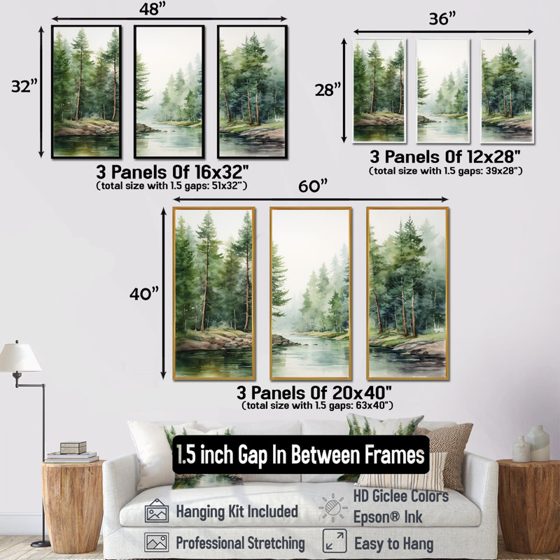 «River Forest Hidden Treasure Scenery I - River Decor», ensemble de reproduction d'art mural, Cadre flottant doré