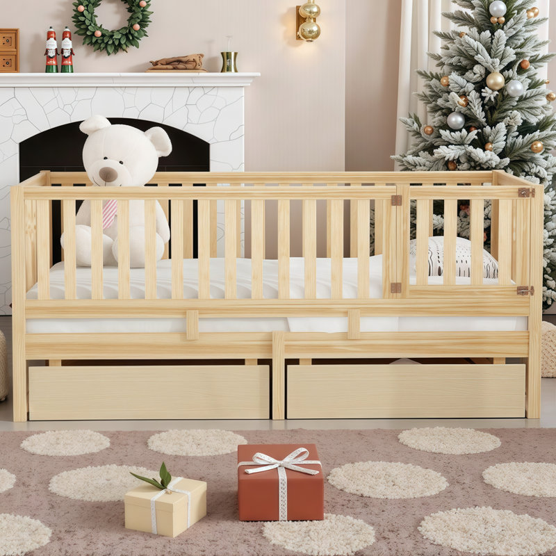 Lit de jour convertible simple avec rails de sécurité et tiroirs de rangement - Se divise en 2 lits de sol indépendants, structure de lit pour enfant peu encombrante