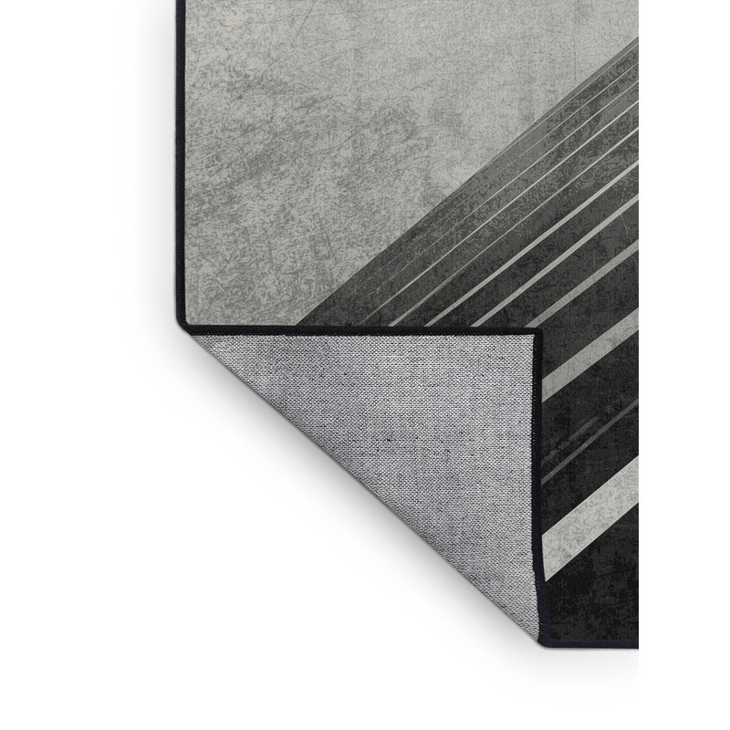 Machine Washable Oviedo Squash Court Scene Modern & Contemporary Striped Rug in Gray – Black Binding, 5x7