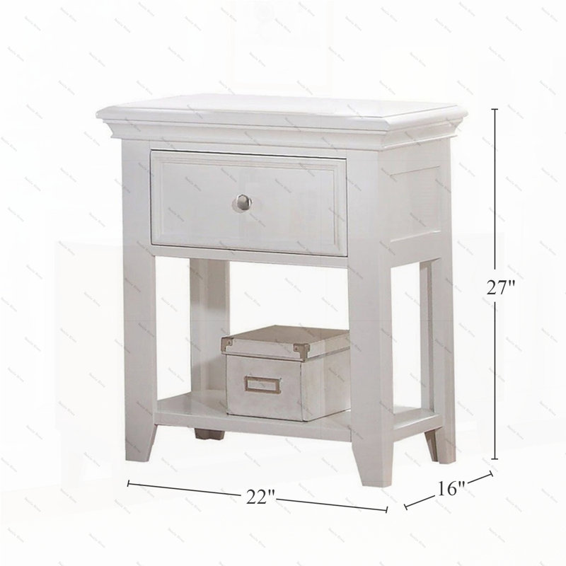 1 Drawer and Open Bottom Shelf Wooden Nightstand in White Finish