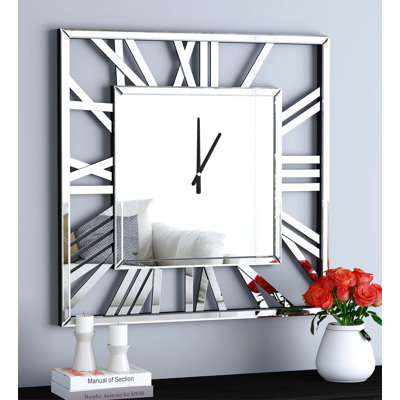 Large Glass Wall Clock Silver Accent Clock