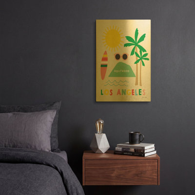 «City Fun Los Angeles» par Ann Kelle, art mural en métal doré, 12 po x 16 po