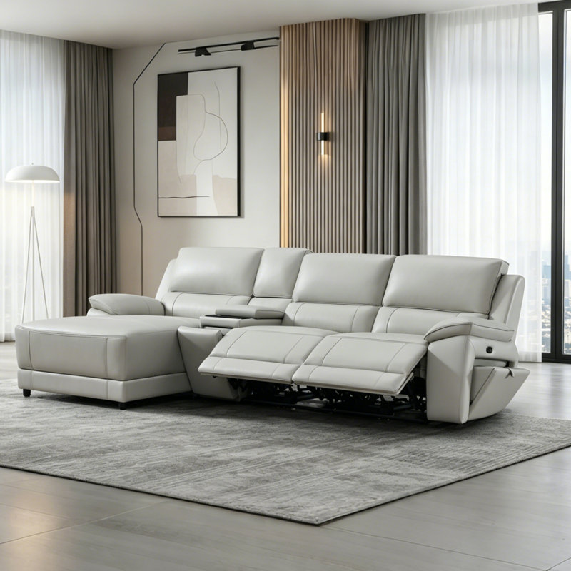 Console inclinable électrique en cuir Carrabelle, port USB, Orienté à gauche (vu de face), Cuir véritable fumé