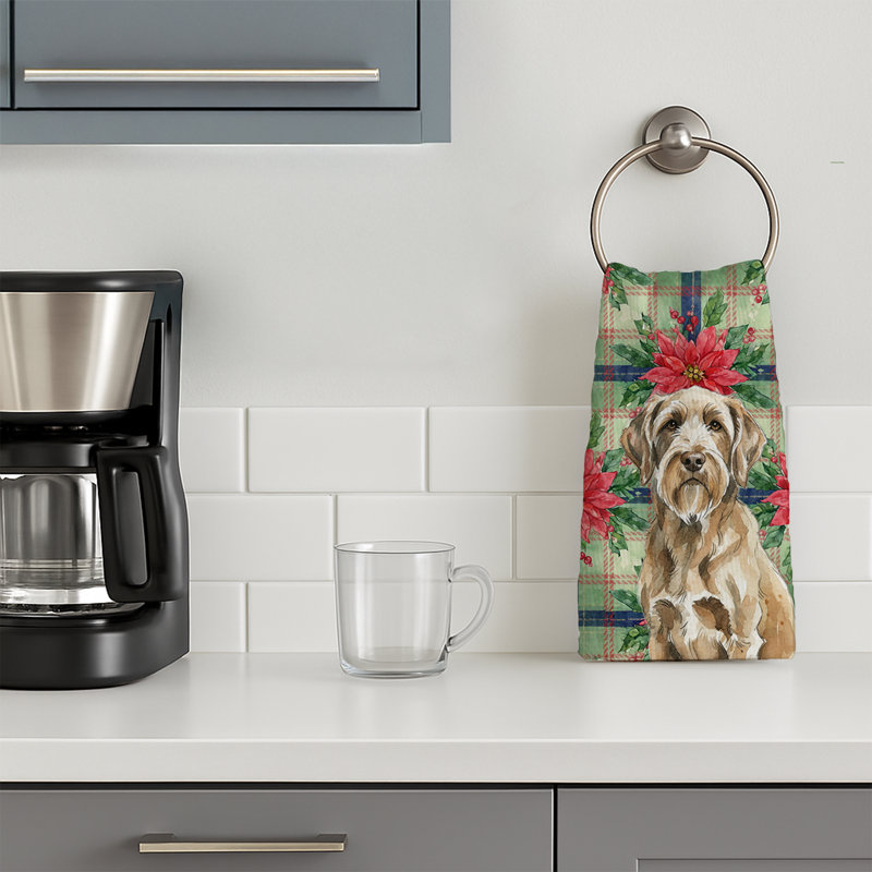 Spinone Italiano Christmas PoinsettIas Kitchen Towel, Tan Spinone Italiano