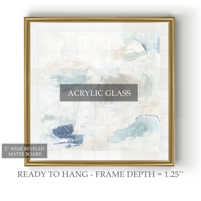 Pebble Coast IV, peinture sur toile, H 30,5 po x l 30,5 po x P 1,5 po, Cadre doré