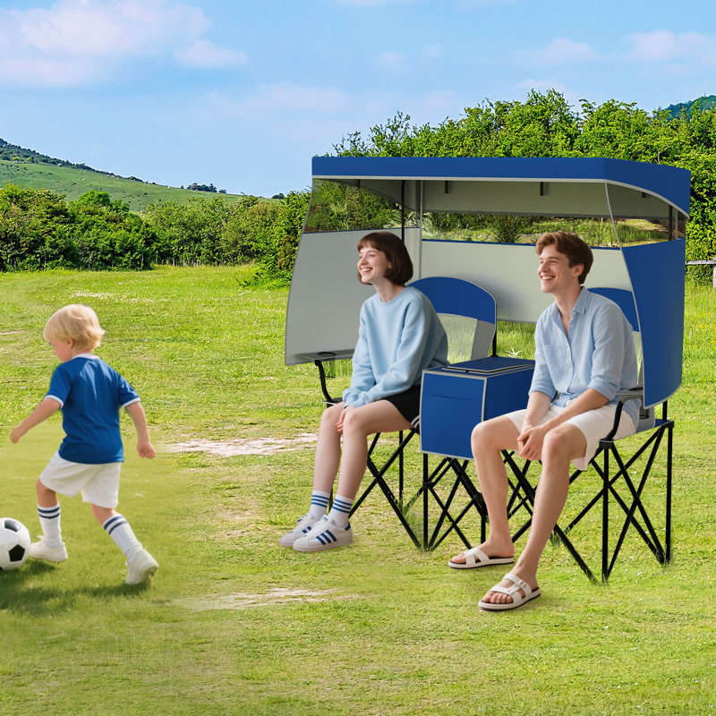 Double Beach Chair with Adjustable Canopy Oversized Folding Camping Chair Navy, Navy