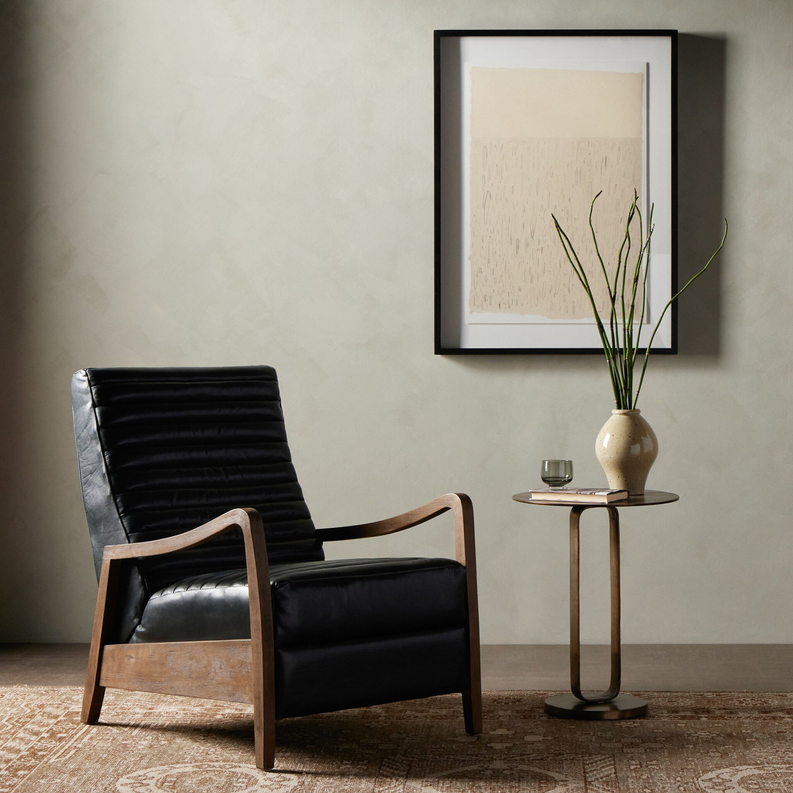 Neeley Genuine Leather Recliner, Dakota Black