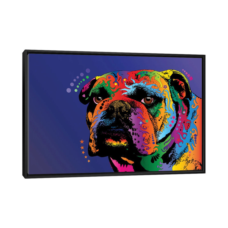 Rainbow Bulldog, impression sur toile tendue, H 32 po x l 48 po x P 1,5 po, Toile avec cadre noir, Pas de tapis