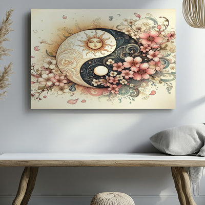 Yin Yang Sun Moon Floral Home Room Decor Canvas Wall Art Print For Living Room, Bedroom, Office, Hallway, Entryway, Gallery Wall And Modern Home Decor