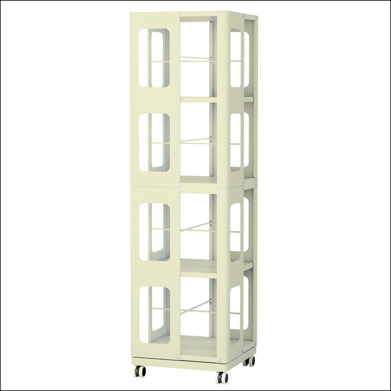 4-Tier All-Steel Rotating Bookshelf With 360° Wheels, Yellow