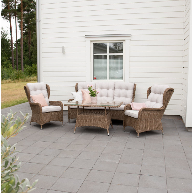 Demarcus 5 Seater Rattan Sofa Set, Natural/Sand